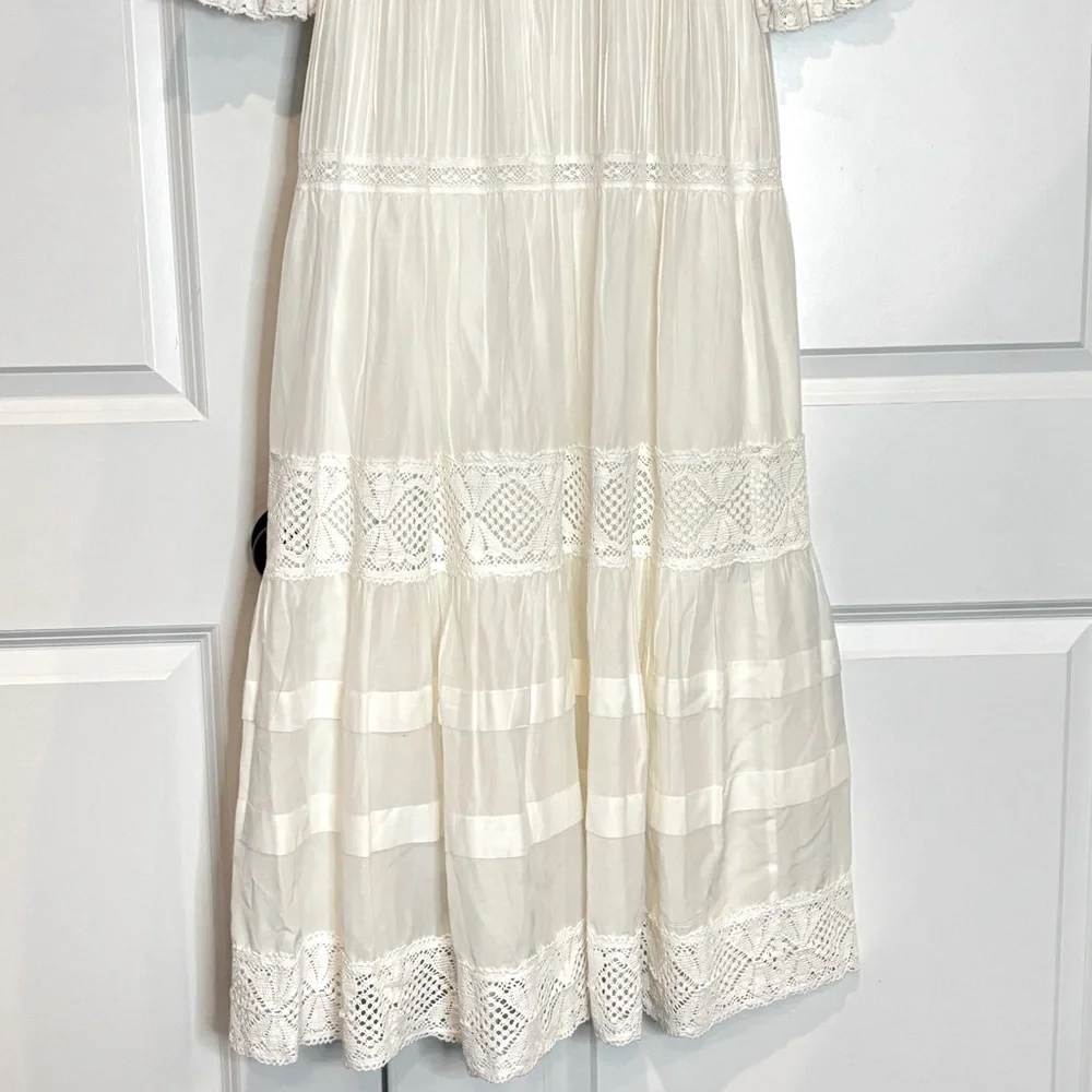 Hunter Bell Evelyn White Silk Cotton Lace Trim Square Neck Midi Maxi Dress 6 - Picture 10 of 12